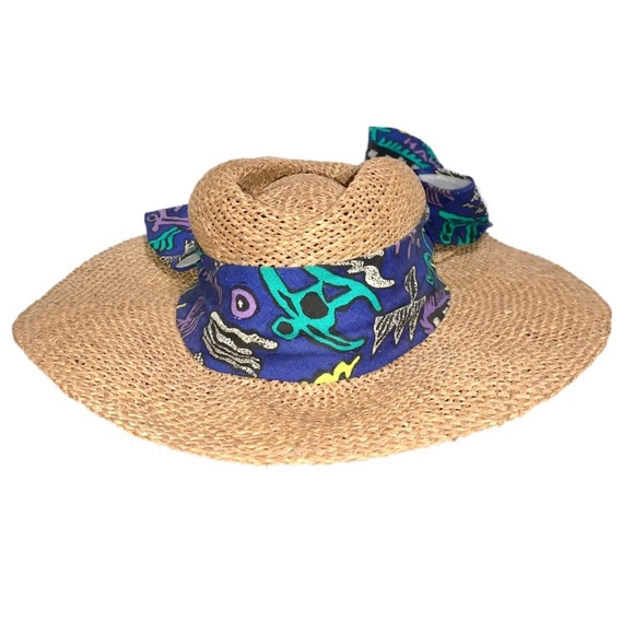 Vintage Bow Back  Straw Fedora Sun Hat - Picture 2 of 6